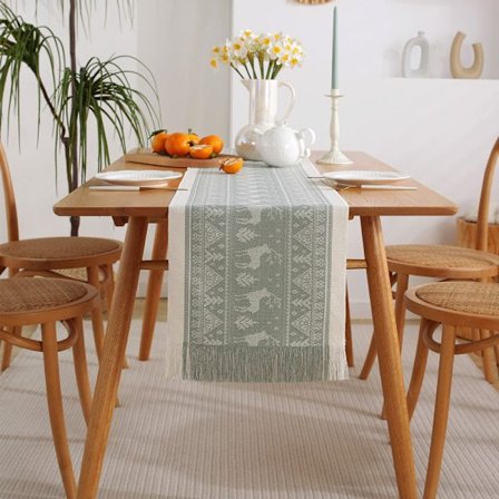 Käsityönä tehty pöytäliina tupsuilla, amerikkalainen jacquard-pöytäliina, pöytäliina, lipaston suojus, pyyhe, koristeellinen pölytiivis kangas Deer