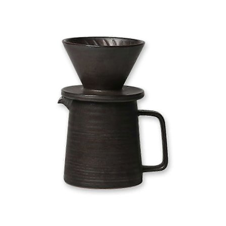 Pour Over Kaffebryggare Set, Keramisk Dripper & Mikrovågsugnsäker Karaff, Retro Metallisk Glasyr, 47 cl