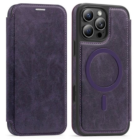 Läderfodral för iPhone 16 Pro Kompatibelt med MagSafe RFID-skydd Korthållare Telefonskal