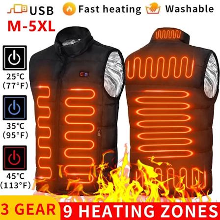 Vinternyhet 21 Zoner Uppvärmd Väst Män USB Elektrisk Uppvärmningsjacka Termisk Väst Vinterjakt Utomhusväst 9 Areas Heated black 4XL