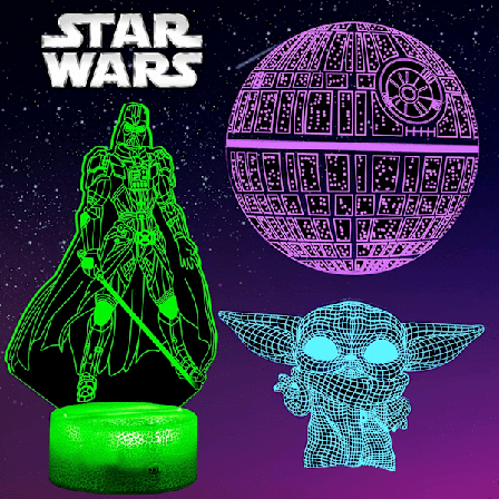 Star Wars nattlampa 3D-lampa, Star Wars-lampa, 3 mönster 3D