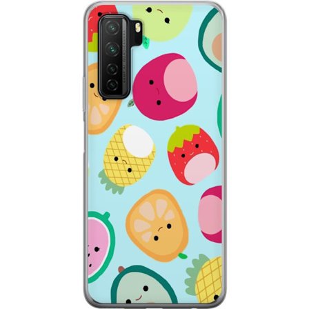 Kompatibel Mobilcover til Huawei P40 lite 5G Mønster af kawaii frugter som jordbær citron ananas og avocado på lyseblå baggrund
