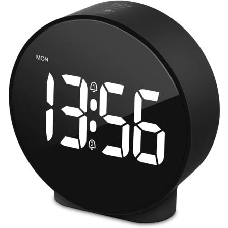 Lille digitalt vækkeur LED-skrivebord Rejse Elektronisk ur Dobbelt alarm Snooze Dæmpbar Sæt 12/24H Uge Display 4 tommer