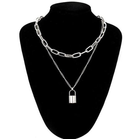 Låskedja Halsband Ett hänglåshänge silver color-173