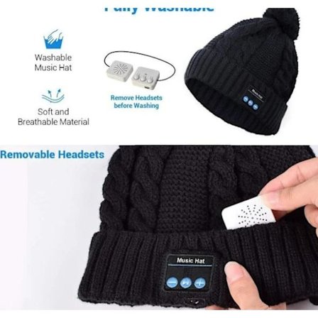 Bluetooth-mössa med tofs, svart