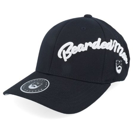 Bearded Man - Svart flexfit Keps - Side Arch 3d Logo White Wooly Combed Black Flexfit @ Hatstore