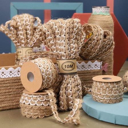 10m Naturligt Vintage Säckvävsband Handgjort Presentförpackning 10m