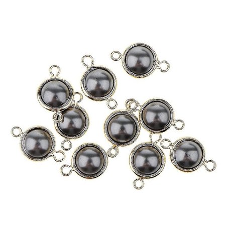 10x10st Pearl Beads Charms Damhänge Halsband Tillbehör Svart 2-hål 8mm
