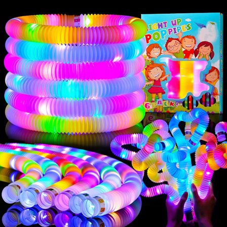 12 stk. Mini Pop Tubes Sensoriske Legetøj, Lysende Pop Tube, LED Lys Op