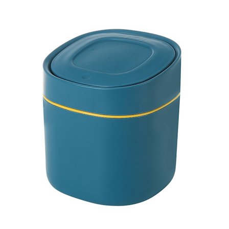 Skrivebords papirkurv, mini plastik skrivebords papirkurv, skrivebordskurv med låg, minipress låg papirkurv, til familie stue køkken, Blå