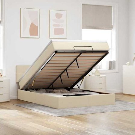 Maison Exclusive - Ottoman seng med madras og LED creme 140x200 cm stof