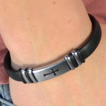 Rubber Cross Bracelet for Men - Steel bracelets