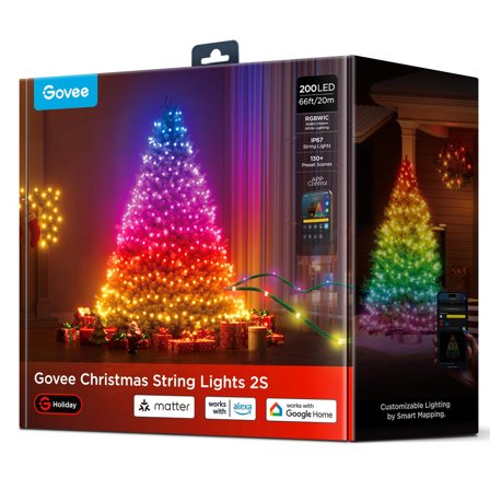 GOVEE Christmas String Lights 2 20M 200LEDs, Holiday String Lights, 130+ Preset Scenes, Voice and APP Control, Clear Wire