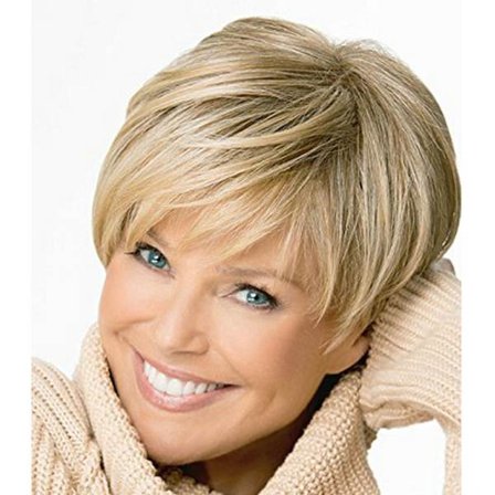 Skrå pannelugg parykk, kort, rett hår