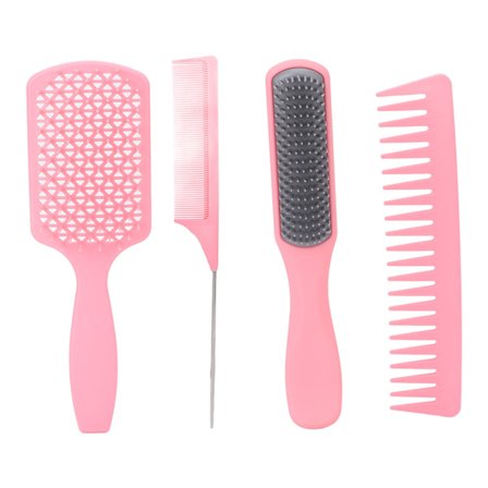 4 stk Hårbørste Kam Sett Styling Padlebørste Ni Rader Børste Hale Kam Bred Tann Kam for Menn KvinnerRosa Boks Emballasje