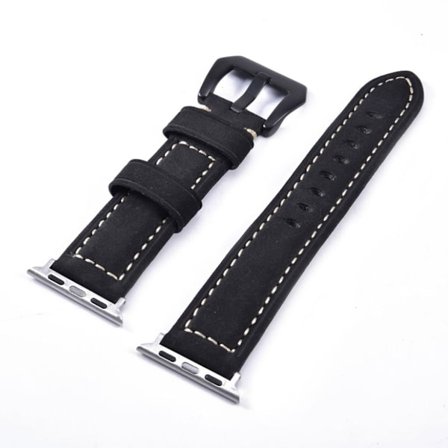 Apple Watch Series 4 44 mm klockarmband i matt äkta läder - Svart