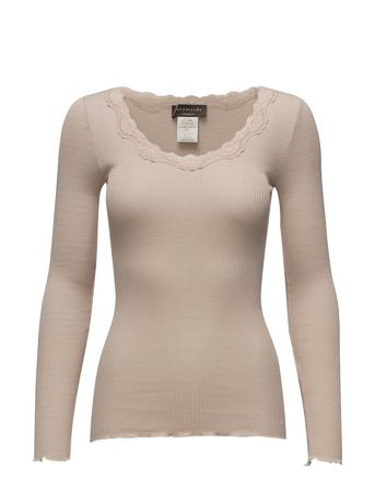 Silk T-Shirt W/ Lace Langærmet T-shirt Beige Rosemunde