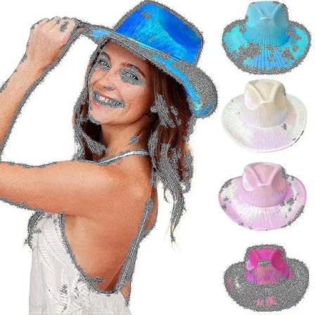 Funklende rumcowboyhat Neon Cowgirl Disco-fest Halloween-kostume (4 stk.)