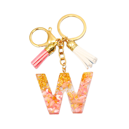 Söt initial nyckelring A-Z bokstav glittrande glitter nyckelring premium väska charm nyckelring tillbehör (W, 4 st)