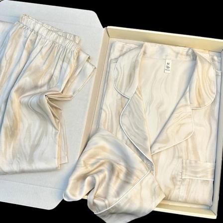 2024 Ny Issilk 2 Bitar Pyjamas För Kvinnor Höst Våren Kvinnors Pyjamas Set Elegant Ptinting Blomma Home Bär Mjukt Sömnkläder KDJ816LGJ L