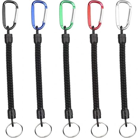 5 stk. Strækbare Spiralnøgleringe med Farvet Karabinhage, Spiral Udtrækkelig Nøglekæde Tyverisikker Anti-Tabt Stræknøglering