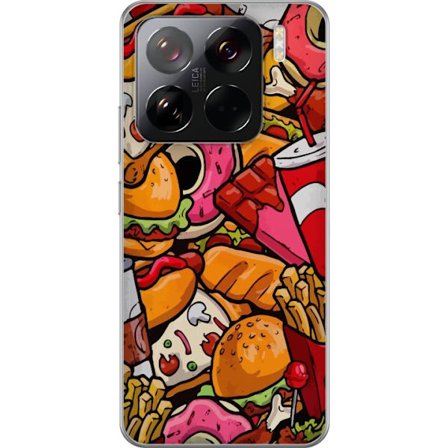 Kompatibelt Mobildeksel til Xiaomi Xiaomi 15 Pro Fargerikt raskt matkollasj med hamburgere, pommes frites og donuts i en leken gatekunststil med popfÃ