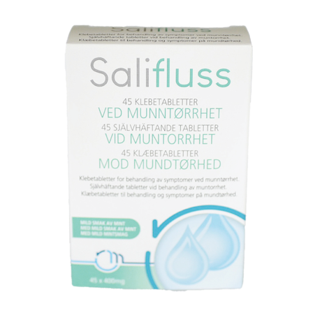 Salifluss Klebetabletter ved munntørrhet, Mintsmak, 45 stk.