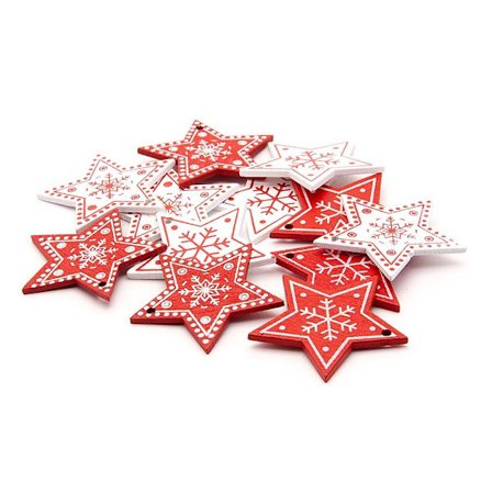 12-pack Juldekoration / Julpynt - Stjärnor i trä Röda / Vita