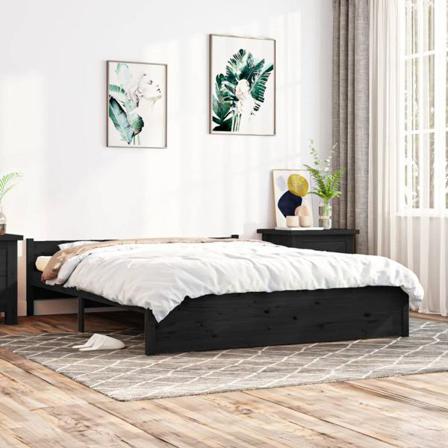 Vidaxl Sängram Svart Massivt Trä 150x200 Cm 5ft Svart