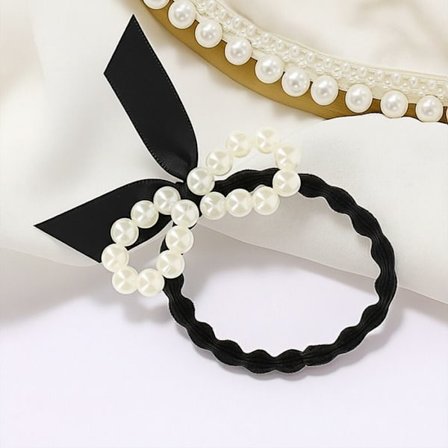 Elegant Satin Perle Sort Hår Elastik med Knote