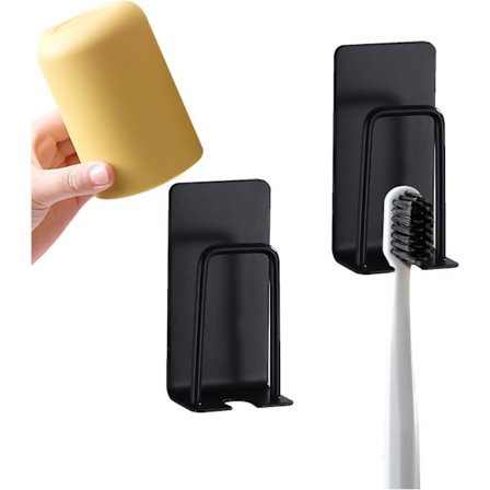 (Musta) 2 kpl 2-in-1 hammasharjan pidike - Seinäkiinnitys, ZQKLA