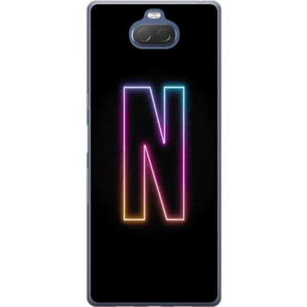 Yhteensopiva Puhelinkuori Sony Sony Xperia 10 Plus Minimalistinen neonkirjain N värinvaihtuvassa valossa mustaa taustaa vasten