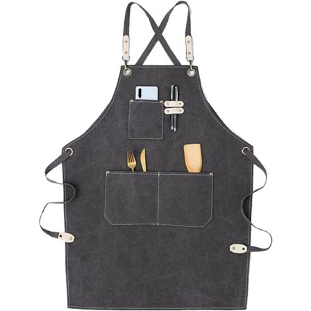 Arbejdsforklæde med værktøjslomme, vandtæt justerbart professionelt forklæde, slidstærkt lærreds køkkenforklæde til mænd og kvinder, grå