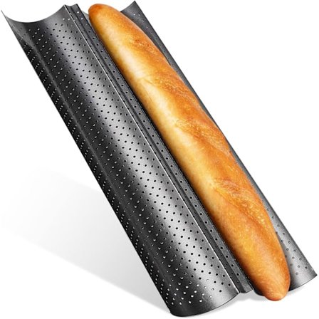 Svart - Baguettform, Baguettform i karbonstål, Baguettform for stekeovn, Oppvaskmaskinsikker perforert baguettform, Perforert baguettformsett,