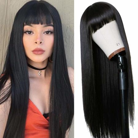 Pitkä suora peruukki luonnollinen musta peruukki otsatukka cosplay 24 tuumaa YIY9.27 SMCS.9.27