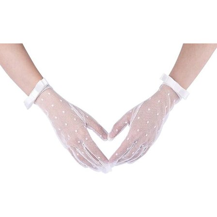 Hvite - Korte hansker, blonder, feminine, med sløyfer, strikket, kostymetilbehør, til karneval, fester, bryllup osv.