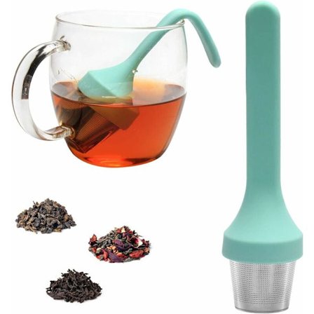 Silikone Teinfuser med Fleksibelt Håndtag, Te-filter i Fødevarekvalitet, Te-si i Rustfrit Stål til Filtrering (4,2,4,2,16cm)