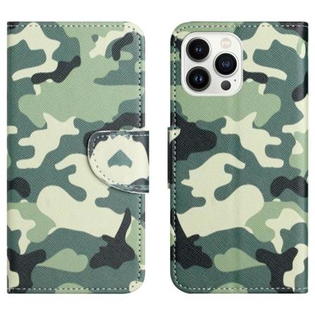 Til iPhone 15 Pro Max tegnebogstativetui Telefoncover - Camoufla Green