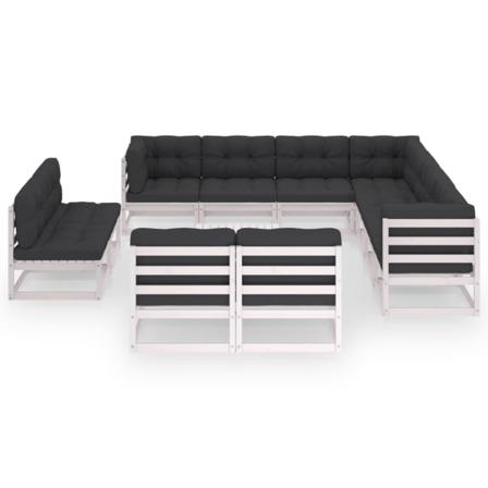 Vidaxl Loungegrupp Med Dynor 12 Delar Vit Massiv Furu Vit