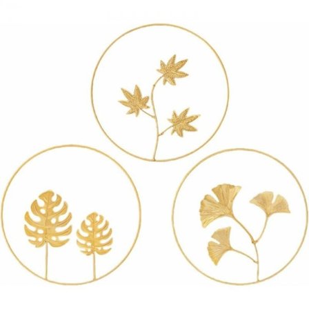 3 stk. Jern Væg Skulpturer Runde Metal Væg Dekorationer Gingko Bil