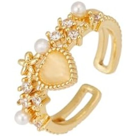 Guldpläterade hjärtformade justerbara ringar för kvinnor Trendiga söta stapelbara ringar med kubisk zirkonia Öppen statement ring Flexibel