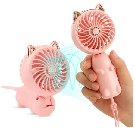 Portabel fläkt, uppladdningsbar, rosa