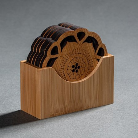 Bambus Vatten Lotus Berg-och Dalbana Trä Rund Matbord Koppmatta