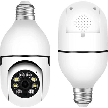 WiFi Glödlampa Kamera 2.4GHz Trådlös Panoramisk IP-kamera, 360° Säkerhetskameror med Rörelsedetektering Människa[O1784]