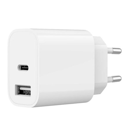 Vægoplader med USB og USB-C 5V 2,4A - Hvid