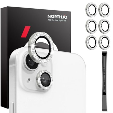 NORTHJO iPhone 15/15 Plus/14/14 Plus Linssinsuoja 3-PACK Glitter