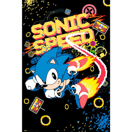 Sonic The Hedgehog-affisch 61cm X 91cm Svart/blå/gul