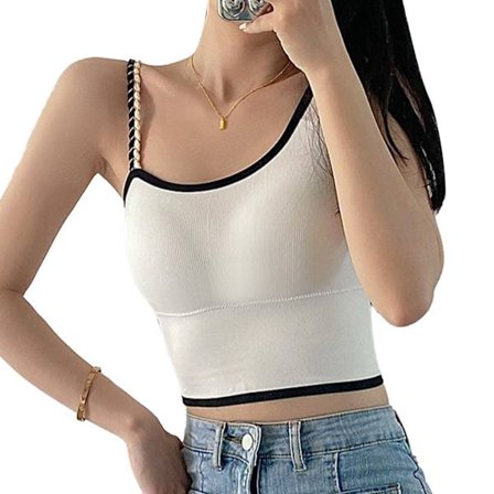 Kvindes Kort Tanktop - Moderigtig Sømløs Uregelmæssig Slank Tanktop uden Ærmer med Rem til Daglig Fitness - Hvid