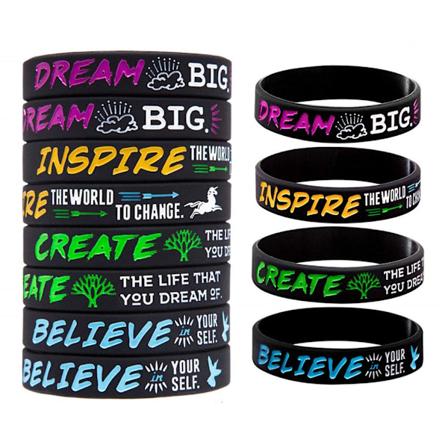 12 stk. Inspirerende Silikonarmbånd Drøm Tro Lag Motivasjonsarmbånd Stretch Armbånd for Menn Kvinner