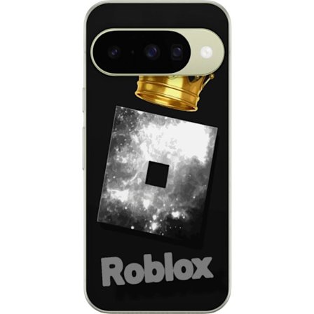 Kompatibelt Mobildeksel til Google Google Pixel 10 Minimalistisk svart og sølvfarget Roblox-symbol med gylden krone og luksuriøs gamer-estetikk på